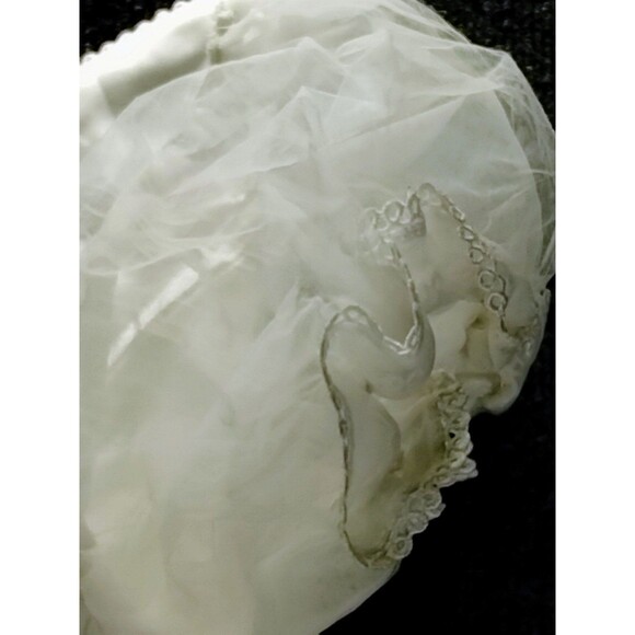 Wedding Dress Woman's White Netting Satin Buttons Pouf Sleeves Embroidered -flaw - Picture 4 of 12